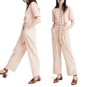 Madewell Top Stitched Coverall Belt Button Jumpsuit Bashful Pink Women Sz 00